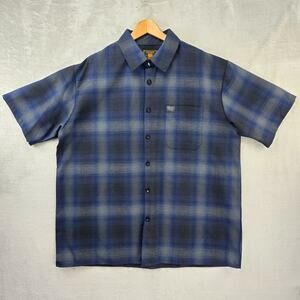 FB County Checker Shirt Mens 2XL Black Blue Plaid Hip Hop Grunge Rodeo Workwear